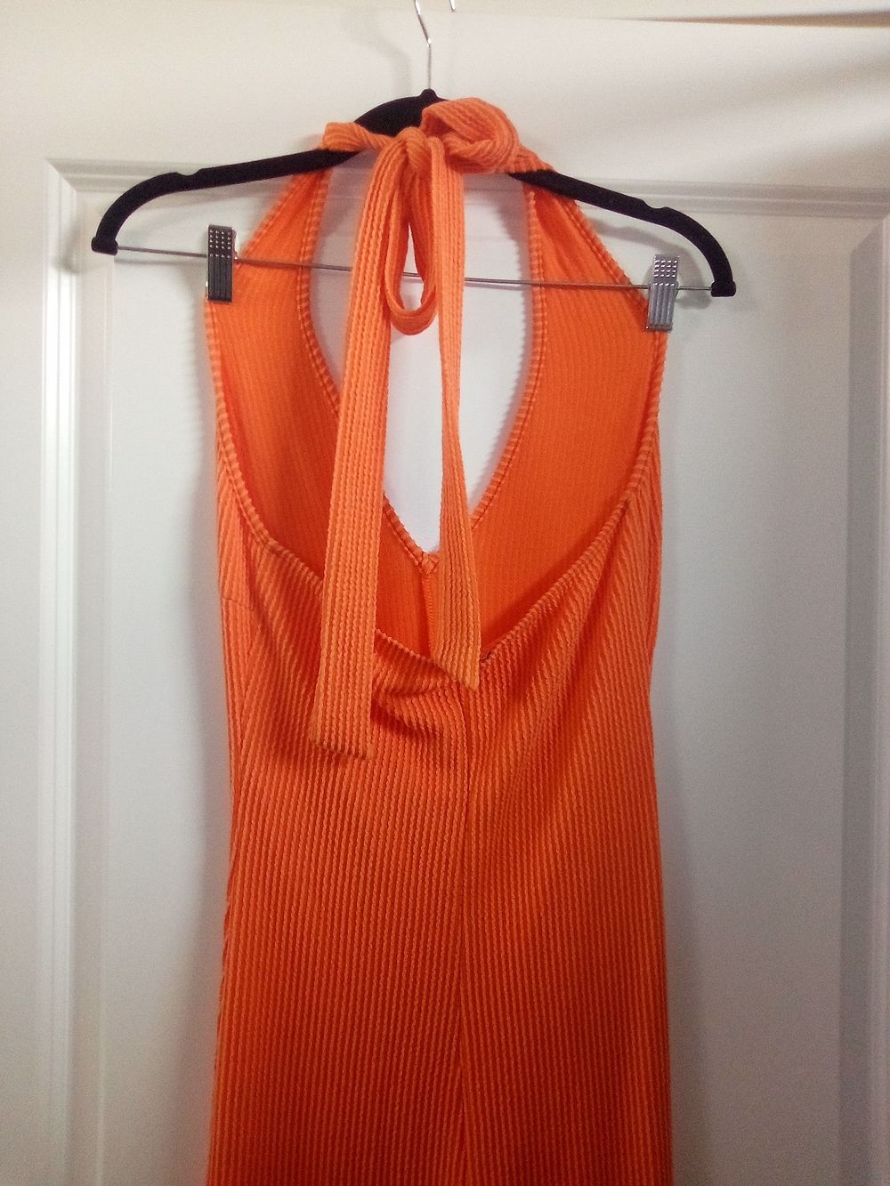 Orange Halter Ribbed Jumpsuit V-Neck Sleeveless Size Medium By Fashion Nova - Picture 6 of 10